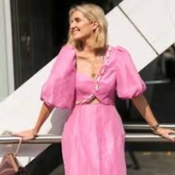 Aje Coda Eyelet Asymmetrical Pink Midi Dress 6 ( AU 10 ) - Picture 12 of 12